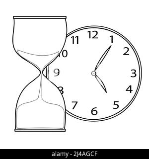 Orologi da disegno. Orologio da sabbia, orologi meccanici. In stile disegnato a mano. Illustrazione vettoriale Illustrazione Vettoriale