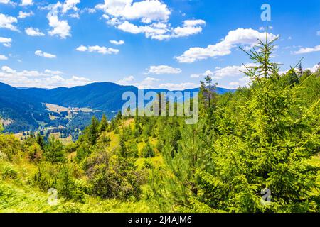 Road and view from-the Eagle's Eye Panoramic site-a favorite tourist attraction in the Western Rhodopes region with Magnificent views to Rhodopes,Rila Foto Stock