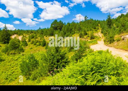 Road and view from-the Eagle's Eye Panoramic site-a favorite tourist attraction in the Western Rhodopes region with Magnificent views to Rhodopes,Rila Foto Stock