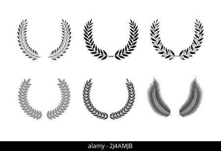 Collezione di logo monocromatici. Set di rami reali di palma in stile bianco e nero. Modello grafico astratto isolato. Premi creativi con Illustrazione Vettoriale