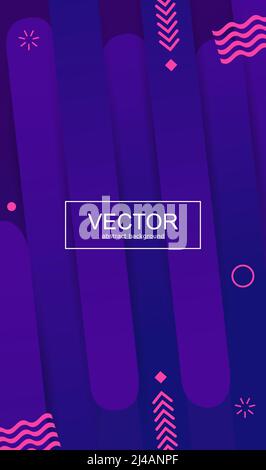 Forme geometriche e strisce rosa brillante su sfondo viola scuro. Illustrazione Vettoriale