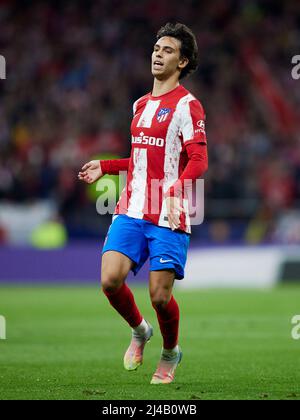 Madrid, Spagna. 13th Apr 2022. Joao Felix di Atletico de Madrid durante la partita UEFA Champions League, Quarter Final, seconda tappa, tra Atletico de Madrid e Manchester City disputata al Wanda Metropolitano Stadium il 13 aprile 2022 a Madrid, Spagna. (Foto di Ruben Albarran/PRESSINPHOTO) Credit: PRESSINPHOTO SPORTS AGENCY/Alamy Live News Foto Stock