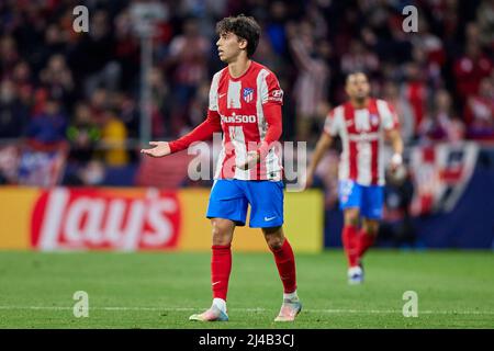 Madrid, Spagna. 13th Apr 2022. Joao Felix di Atletico de Madrid durante la partita UEFA Champions League, Quarter Final, seconda tappa, tra Atletico de Madrid e Manchester City disputata al Wanda Metropolitano Stadium il 13 aprile 2022 a Madrid, Spagna. (Foto di Ruben Albarran/PRESSINPHOTO) Credit: PRESSINPHOTO SPORTS AGENCY/Alamy Live News Foto Stock