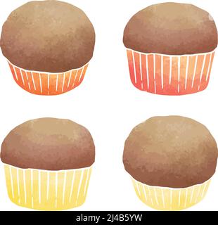 Illustrazione vettoriale disegnata a mano di tortini di banana acquerello su sfondo bianco. Illustrazione Vettoriale