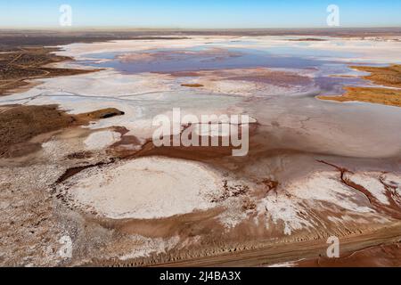 Loving, New Mexico - Salt Lake. La United Salt Corporation raccoglie il sale da 2000 acri di letto di lago salato. Foto Stock