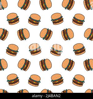 Illustrazione vettoriale disegnata a mano del modello di hamburger in stile cartone animato. Illustrazione Vettoriale