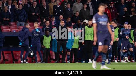 Stadio Wanda Metropolitano, Madrid, Spagna. 13th Apr 2022. EUFA Champions League Football, Atletico Madrid versus Manchester City; Pep Guardiola Credit: Action Plus Sports/Alamy Live News Foto Stock
