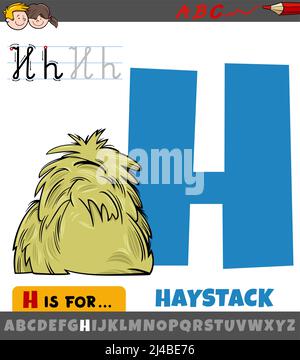 Illustrazione di cartoni animati educativi della lettera H dall'alfabeto con haystack Illustrazione Vettoriale