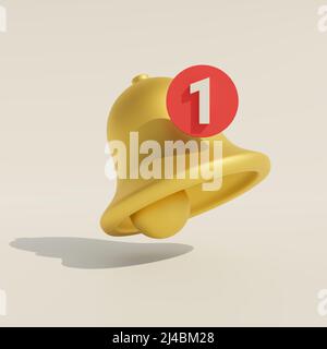 Campana di notifica con numero 1. Avviso. 3D illustrazione del rendering. Foto Stock