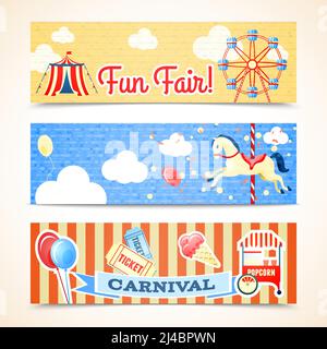 Vintage retrò carnevale divertente fiera verticale banner isolato vettore illustrazione Illustrazione Vettoriale