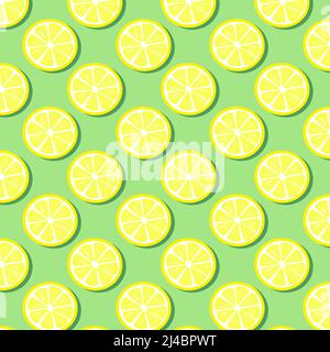 Pattern con fette di limone. Illustrazione vettoriale su sfondo verde. Illustrazione Vettoriale