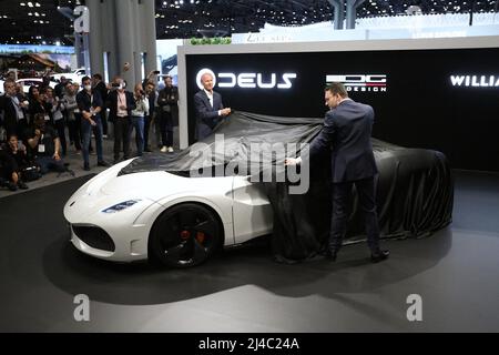 Deus Vayanne Electric Hypercar Concept in mostra al New York International Auto Show 2022 al Javits Center di New York City, NY, USA il 13 aprile 2022. Foto di Charles Guerin/ABACAPRESS.COM Foto Stock