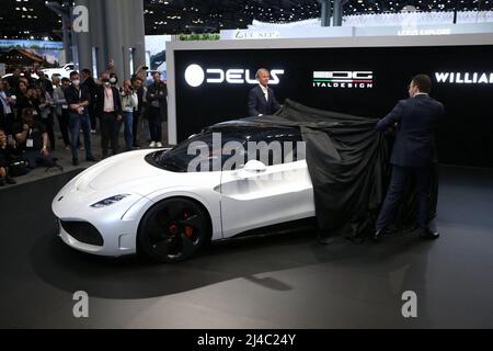 Deus Vayanne Electric Hypercar Concept in mostra al New York International Auto Show 2022 al Javits Center di New York City, NY, USA il 13 aprile 2022. Foto di Charles Guerin/ABACAPRESS.COM Foto Stock