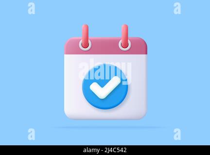 calendario 3d con icona con segno di spunta. Illustrazione Vettoriale