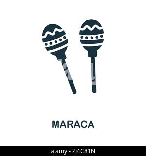 Icona Maraca. Elemento semplice della collezione di strumenti musicali. Icona di Maraca creativa per il web design, modelli, infografiche e altro ancora Illustrazione Vettoriale