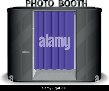 Distributore automatico con cabina fotografica nera. Cabina PhotoBooth, Quick Shoot, servizio attrezzature, chiosco automatico. Illustrazione vettoriale Illustrazione Vettoriale