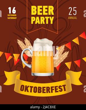 Oktoberfest, festa della birra scritta con birra tazza e grano. Vacanza, celebrazione o design offerta. Testo digitato, calligrafia. Per volantini, inviti, p Illustrazione Vettoriale