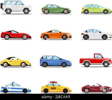 Collezione Vector Cars. Veicoli in stile piatto su sfondo bianco Illustrazione Vettoriale