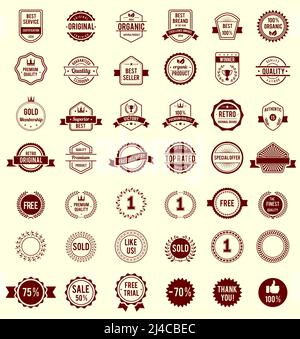 Vector Variety Design Maroon retro Vintage Badges isolati su bianco Sfondo Illustrazione Vettoriale