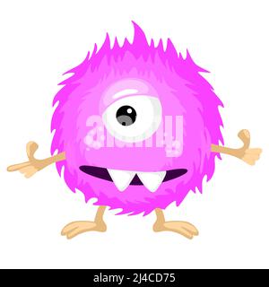 Il mostro soffice vettoriale è di colore rosa. Carattere divertente Illustrazione Vettoriale