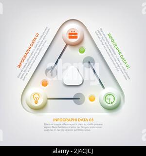 Concetto astratto di infografica web con i cursori colorati del pannello triangolare tre opzioni e icone business illustrazione vettoriale Illustrazione Vettoriale