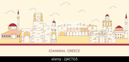 Cartoon Skyline panorama della città di Ioannina, Epiro, Grecia - illustrazione vettoriale Illustrazione Vettoriale