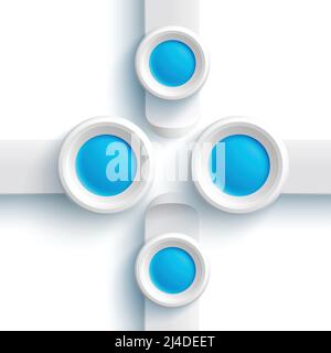 Elementi astratti di web design con banner grigi e tondo blu pulsanti su sfondo bianco immagine vettoriale isolata Illustrazione Vettoriale