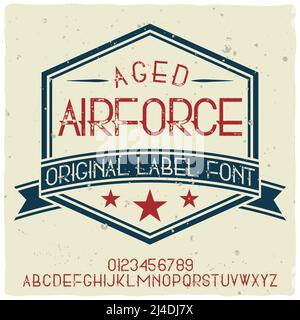 Carattere di etichetta vintage chiamato "Air Force". Buon carattere artigianale per qualsiasi design di etichette. Illustrazione Vettoriale
