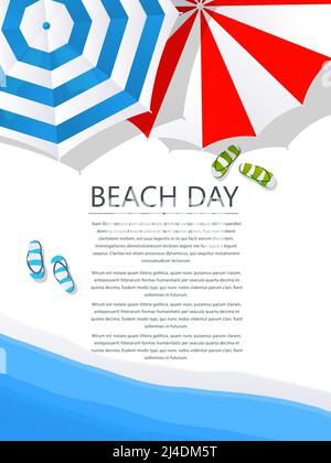 Layout della spiaggia del giorno d'estate, scheda di testo del campione vettoriale Illustrazione Vettoriale