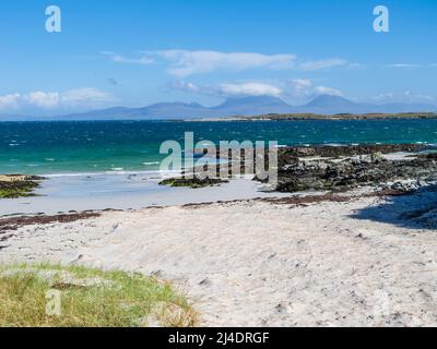 I Papi del Giura da vicino Seal Cottage su Oronsay, le Ebridi interne della Scozia Foto Stock