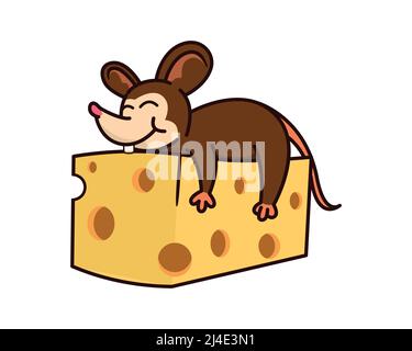 Carino e dolce mouse che abbraccia formaggio Illustrazione Vector Illustrazione Vettoriale