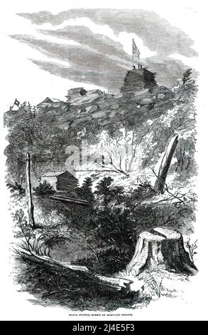 Stazione di segnale alla cima di Maryland Heights a Harpers Ferry nella Guerra civile americana. illustrazione del 19th secolo. Foto Stock