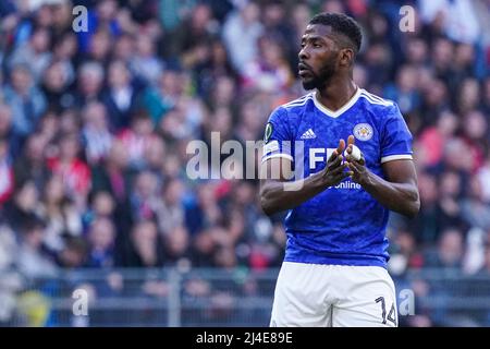 EINDHOVEN, PAESI BASSI - 14 APRILE: Kelechi Iheanacho di Leicester City durante le finali della UEFA Conference League, seconda tappa tra PSV Eindhoven e Leicester City allo stadio Phillips il 14 aprile 2022 a Eindhoven, Paesi Bassi (foto di Jeroen Meuwsen/Orange Pictures) Foto Stock