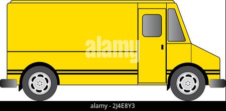 Furgone a pannello giallo in un disegno di camion di alimento e di carico - illustrazione di vettore Illustrazione Vettoriale