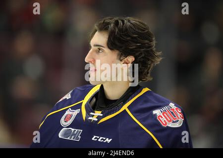 Aprile 2nd 2022, Barrie Colts Beat the London Knights 5-4 in straordinari. Matteo Lalama(30) dei Colti Barrie. (Solo editoriale) Luca Durda/Alamy Foto Stock