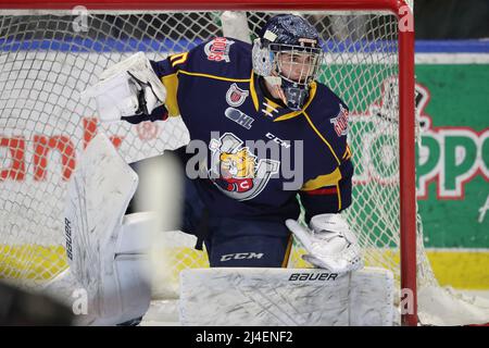 Aprile 2nd 2022, Barrie Colts Beat the London Knights 5-4 in straordinari. Matteo Lalama(30) dei Colti Barrie. (Solo editoriale) Luca Durda/Alamy Foto Stock