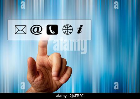 scelta di un dito da una serie di icone di comunicazione Foto Stock