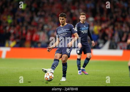 Madrid, Spagna. 13th Apr 2022. Rodri (Manc) Calcio : quarti di finale della UEFA Champions League 2nd partite tra Culb Atletico de Madrid 0-0 Manchester City FC all'Estadio Metropolitano di Madrid, Spagna . Credit: Mutsu Kawamori/AFLO/Alamy Live News Foto Stock