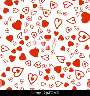 Motivo senza cuciture, carta di San Valentino con cuore rosso su bianco, illustrazione per tessuti, carta da parati e carta da imballaggio Foto Stock