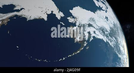 Penisola dell'Alaska nel pianeta terra. Vista aerea dallo spazio Foto Stock