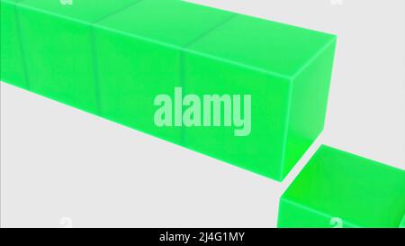 Figure brillanti in astrazione su sfondo bianco.Design. I quadrati geometrici blu e verde cadono uno ad uno e poi altri vengono in su. Foto Stock
