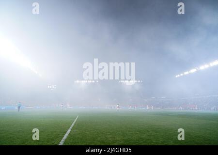 Praga, Repubblica Ceca. 14th Apr 2022. Praga - Stadio Sinobo durante la partita tra SK Slavia Prague e Feyenoord all'Eden Arena il 14 aprile 2022 a Praga, Repubblica Ceca. (Box to Box Pictures/Yannick Verhoeven) Credit: Box to box pictures/Alamy Live News Foto Stock