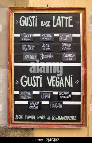 Menu gelato Board Santo Spirito Distretto Oltarno Firenze Italia Foto Stock