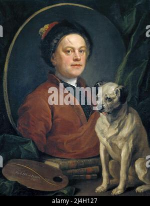 Il Pittore e il suo Pug 1745 Pittura di William Hogarth Foto Stock