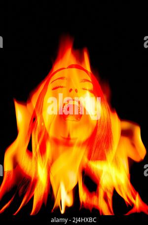 Donna in fiamme urlando, immagine concettuale Foto Stock