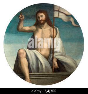 Cristo risorto - olio su tavola - ambiente ferrarese della metà del XVI secolo - Nonantola (Mo), Museo Benedettino e Diocesano d’Arte Sacra Foto Stock