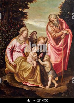 Madonna col Bambino,San Giuseppe,San Giovannino e un angelo - olio su tela - Simone Peterzano - 1565 - Milano, collezione privata Foto Stock