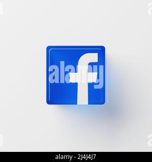 Chonburi, Thailandia - 15 apr 2021: Un primo piano icona del logo Facebook su sfondo bianco isolato. Facebook è il più grande sito di social media al mondo, Foto Stock