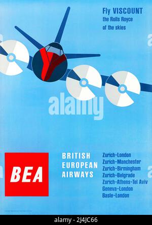 Poster Vintage 1950sTravel - BEA - Fly Visconte The Rolls Royce of the Sky - J. Wild / Josef Müller-Brockmann - 1958 Foto Stock
