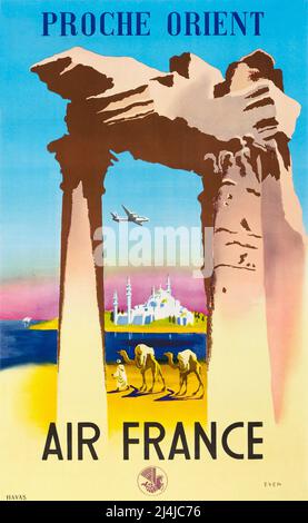 Vintage 1940s Travel Poster - Air France - Proche Orient - di Jean Even - 1947 Foto Stock